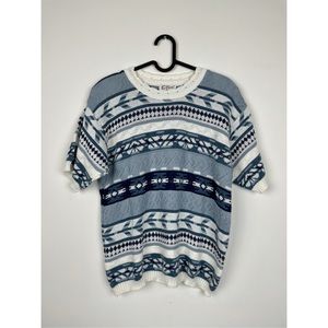 Vintage D’allairds Knit Top with Blue and white patterns